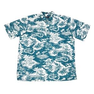 Reyn Spooner Reverse Print Half Button Down Hawaiian Shirt Men's Size XXL Blue
